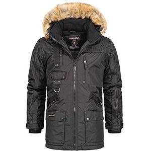 Geographical Norway CHIRAC MEN - Mannen Warm Waterdichte Parka - Jas Dikke Hooded Bont Outdoor - Warme Winddicht Jas Winter Outdoor Lining - Jas Heren ZWART L