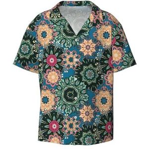 OdDdot Boheemse bloemenprint heren button down shirt korte mouw casual shirt voor mannen zomer business casual overhemd, Zwart, 4XL