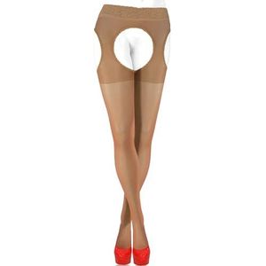 Sesto Senso Dames Sexy Jarretelkousen 15 Den Panty Kousenriem Strapkousen met Jarretelgordel Dunkel Beige 3 D. Beige