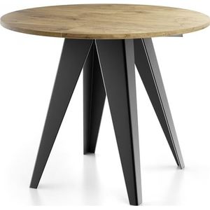 WFL GROUP Eettafel Glory in industriële stijl - modern, rond - uittrekbaar van 90 cm tot 130 cm, met gepoedercoate metalen poten, tafel voor kleine keuken - kleur (eiken Lancelot, 100 cm)