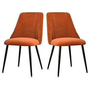 GEIRONV Set van 2 gezellige meubels Modern Eetkamerstoel, 50 × 56 × 85 cm Flanel en metalen ergonomische stoel woonkamer keuken kantoorstoel Eetstoelen (Color : Orange)