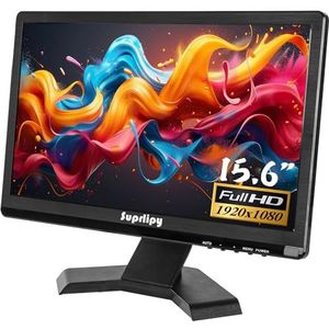 Suprlipy 15,6 inch FHD kleine IPS-monitor LCD-scherm 1920 x 1080 60 Hz 16:9 met BNC VGA AV-ingang Ingebouwde luidsprekers voor CCTV DVR PC RasPi beveiligingscamera