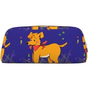 Spitting Tong Cartoon Hond Lichtgewicht Draagbare Lederen Met Rits Pen Case 20.5x5.5x8cm Voor Kantoor Reizen Make-up Opbergtas, Goud, Eén maat, Munt Pouch