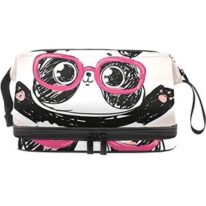 Make-up tas - grote capaciteit reizen cosmetische tas, schattige cartoon panda-bril, Meerkleurig, 27x15x14 cm/10.6x5.9x5.5 in