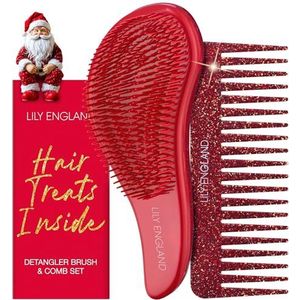 Lily England Detangler Borstel & Comb Set - Lichtgewicht Brede Tand Ontwarren Tool voor Vrouwen & Kinderen - Verzacht Krullend, Steil, Droog, Fijn & Dik Haar, Rode Glitter