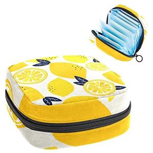 Opbergtas voor maandverband Pads, Menstruatie Cup Pouch, Periode Bag Organizer voor vrouwelijke Pads Tampons, Geel Fruit Citroen