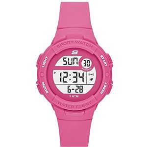 Skechers Horloge voor dames, Digitaal uurwerk met siliconen, polyurethaan, lederen of roestvrij stalen band,Roze en wit,42MM