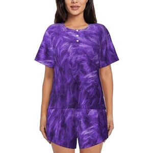 JIAWUJYNB Pyjama met paarse print voor dames met korte mouwen - comfortabele korte sets, nachtkleding met zakken, Zwart, S