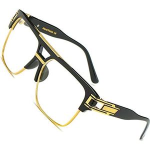SHEEN KELLY Grote retro zonnebril vierkante bril heren dames spiegel lenzen eyewear zwart half frame metaal goud UV400 oversized