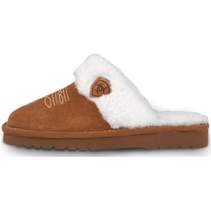 ARIAT Women's Jackie Square Toe Warm Soft Genuine Suede Leather Indoor Outdoor Slippers with Plush Collar, Chestnut, 9
