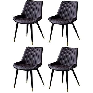 GEIRONV Lederen keuken stoelen set van 4, met rugleuning metalen benen dineren stoelen retro woonkamer slaapkamer balkon stoel 46 × 53 × 83cm Eetstoelen (Color : Brown)