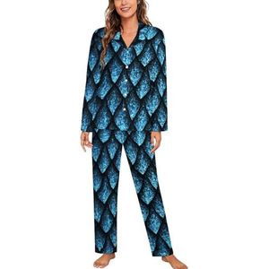 Blue Dragon Scales Pyjama Sets Met Lange Mouwen Voor Vrouwen Klassieke Nachtkleding Nachtkleding Zachte Pjs Lounge Sets
