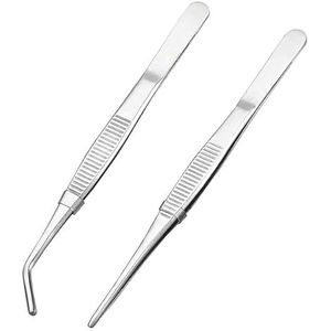 WOLMIK 2 stuks gebogen pincet stompe pincet 16cm/6,3 inch roestvrij staal professionele antislip lange rechte pincet en schuine pincet set voor waterdieren of koralen en knutselen koken repareren