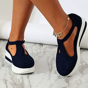 Dames sandalen met gesloten neus Dames halfhoge sleehak Plateau Gesp enkelband Espadrille sandalen Zomer Retro ronde kop Suède Outdoor strand sportschoenen,Black,39