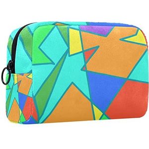Make-up tas,draagbare cosmetische tas,kleurrijk abstract geometrisch patroon,Travel Makeup Case Organizer voor vrouwen met handvat