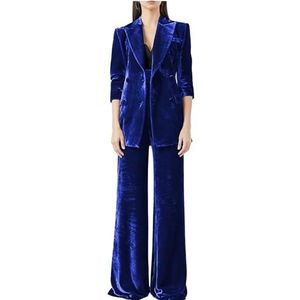 Fluwelen Broekpakken Vrouwen Dubbele Breasted Voering Dames Business Office Smoking Werkkleding Party Suits, koningsblauw, XS