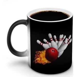 Vurige Rode Bowling Bal Opslaan Tegen Pins Warmte Veranderende Koffiemok Keramische Warmtegevoelige Magic Grappig Gift voor Vrouwen Mannen 12oz