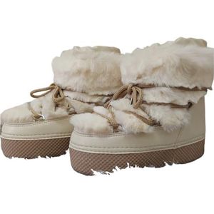 JTKSSCS Womens Winter Laarzen Winter Snowboots Voor Vrouwen Snowboots Platform Lace-up Pluizige Skischoenen Vrouwelijke Warme Katoenen Laarzen, Beige Platform, 41/42 EU
