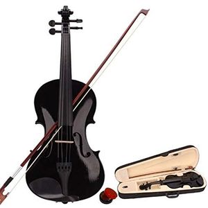 Viool Set, Viool Starter Kit, viool geschenken 4/4 -Zwart+SR Ebony Uitgerust Akoestische/Elektrische Viool In Metallic Zwart