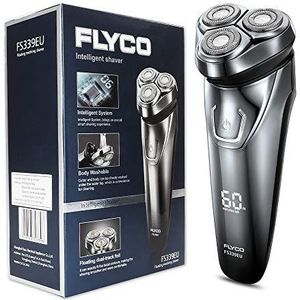 FLYCO FS339EU Elektrisch scheerapparaat voor heren, nat en droog, oplaadbaar elektrisch scheerapparaat met precisie-baardtrimmer, multifunctioneel led-display, lichtgrijs