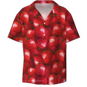 OdDdot Rode Aardbei Print Mannen Button Down Shirt Korte Mouw Casual Shirt Voor Mannen Zomer Business Casual Jurk Shirt, Zwart, XXL