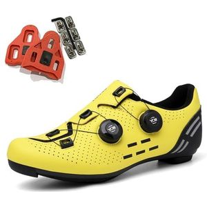 SDEQA Fietsenschoenen voor mannen vrouwen compatibel met peloton look spd spd-sl delta cleats road fietsen schoenen unisex fietsen sneakers indoor/buiten,Geel,44 EU