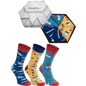 Rainbow Socks - Vrouw Man Grappige Sokken Cadeaudoos voor Verpleegkundigen - 3 Paar - Thermometer Tabletten Hoed Verpleegster - Maat EU 36-40