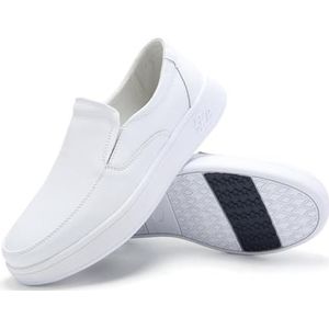 Men's Comfortable Leather Platform Walking Loafers Fashion Round Toe Slip On Soft Sole Work Office Sneaker Non-Slip Breathable Business Casual Shoes (Color : White, Size : EU 39)