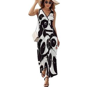 Schattige baby panda maxi jurk voor vrouwen mouwloze lange zomer jurken strand jurken A-lijn 2XL