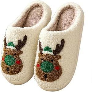 GYIOS Women's Slippers Christmas Cotton Lovely Home Slip Resistant Couples In Winter-36-37-stylea Green