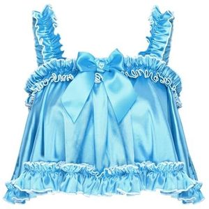 Satini Lingerie Satijn Sissy Gerolde Zoomrand Frilly Cami Top (Aquablauw, L)