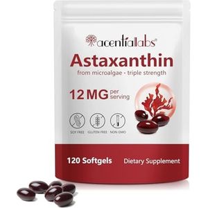 Astaxanthine 12 mg – 120 zachte capsules – voorraad voor 4 maanden – veganistische astaxanthine supplementen – gewonnen uit Haematococcus pluvialis-microalgen – niet genetisch gemodificeerd – voor