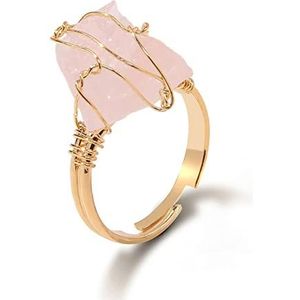 Onregelmatige Citrienen Ringen voor Vrouwen Mannen Draad Wrapped Natuurlijke Kwarts Rauwe Stenen Vinger Ring Paar Resizable Ring Wedding Party, Rose Pink Quartz