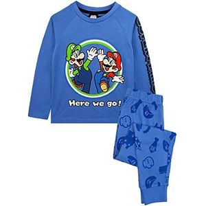 Super Mario Pyjama Luigi Jongens Lange Mouwen Kids Blue T-shirt & Broek PJ's 5-6 jaar
