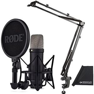 Rode NT1 Signature Serie Black Studio Microfoon Zwart K&M 23840 scharnierarm statief + keepdrum microvezeldoek
