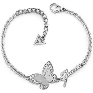 GUESS Raad de liefde vlinder armband van chirurgisch roestvrij staal gerhodineerd logo UBB78049-S [AC1119], één maat, gelegeerd staal, kristal, één maat, gelegeerd staal, kristal, Eén maat, Gelegeerd