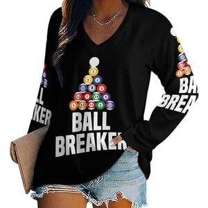 Grappige Biljart Ball Breaker Dames Casual Lange Mouw T-shirts V-hals Gedrukt Grafische Blouses Tee Tops L