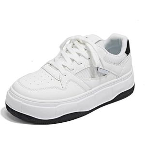 kumosaga Witte platformsneakers for dames, ademende en modieuze wandelschoenen met veters, lichtgewicht, comfortabele casual damessneakers (Color : White black, Size : EU38)