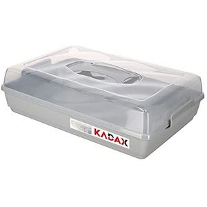 KADAX Taartdoos met deksel, 44 x 30 x 12,5 cm, kunststof taarthouder, transportdoos met handvat, bakvorm, voor blikcake, muffins, rechthoekig, voedseldoos (grijs)