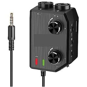 Geluidskaartset, 2-Kanaals Microfoon Audio Mixer Voorversterker Met Fantoomvoeding, Gitaar Audio Interface Microfoon for Camera