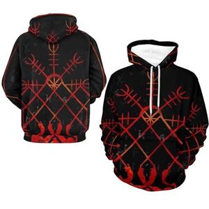 Heren 3D-print Tattoo Viking Wolf Fenrir Hoodies, Los Sweatshirt met Lange Mouwen voor Koppels, Casual Streetwear met Ronde Hals (Color : Helmet of awe, Size : 2XL)