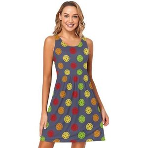 LI ZHI XIN Vrouwen Zomerjurken Ronde Hals Casual A-lijn Mouwloze Vest Jurken met Zakken Kleurrijk Oranje Patroon, Meerkleurig, S