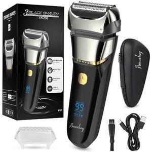 Elektrisch scheerapparaat voor heren, met 3 flexibele messen en reisetui, elektrisch scheerapparaat met precisietrimmer, nat/droog scheerapparaat, 99 minuten looptijd, led-display, cadeaus voor mannen