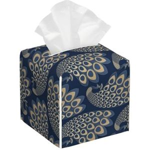 Blauw Goud Art Deco Pauw, Tissue Box Cover Tissue Box Houder Tissue Dispenser Tissue Houder