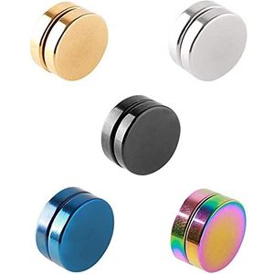 Zeayebsr 5 STKS Sterke Magnetische Oorbellen voor Man Vrouw Nep Clip Niet Doorboord Stud Oorbellen Hypoallergeen 8mm Diameter (-), Roestvrij staal, Geen edelsteen