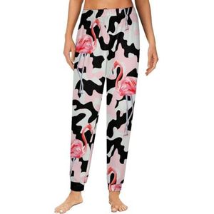 Roze Camo Flamingo dames pyjama lounge broek elastische tailleband nachtkleding broek print