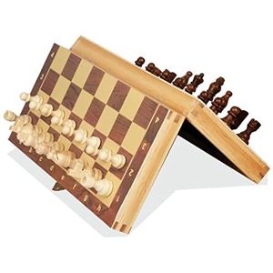 Schaakspel Schaakset for volwassenen Kinderen, Magnetische opvouwbare schaakset, 11.4 '' * 11.4 '' Houten schaakbord Game Folding Compact Draagbaar reisschaak met opslag. Schaken Schaak