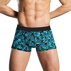 Turquoise Zeemeermin Squama Zacht Heren Ondergoed Comfortabele Ademend Fit Boxer Slip Shorts S