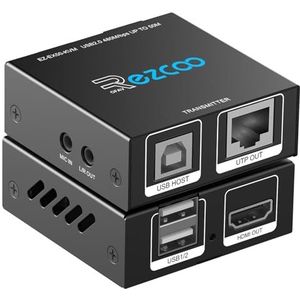 HDMI KVM Extender USB naar RJ45 via Cat5e/6/7 1080P @60Hz tot 50M, HDMI via ethernet zender, ontvanger, ondersteunt toetsenbord muis 2 poorten USB 2.0 Hub POE stereo audio en microfoon