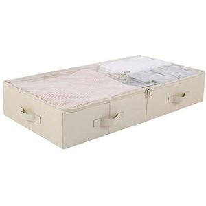 Amonsen Ruime opbergbakken met zichtbaar deksel voor schoenen, dekens, georganiseerde lakens, eenvoudig te monteren, beige, 85 x 43 x 15 cm